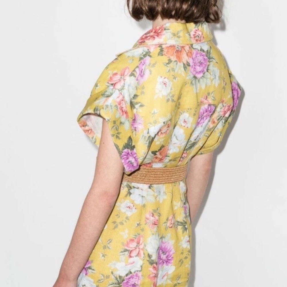 Zimmermann Belted Floral Linen Mustard Rose Mini Dress NWT - Picture 4 of 10